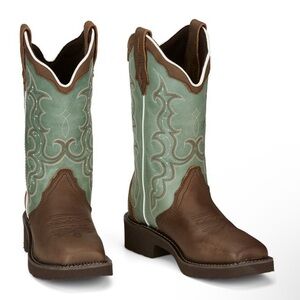 Justin Gypsy Boots Brown and Turquoise Heeled Boots with Western Flair